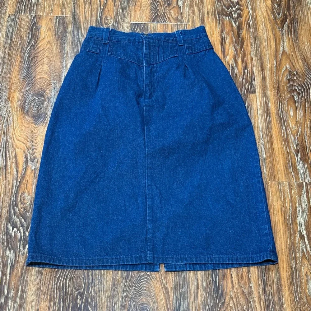 American Legends 12 Denim Skirt Womens Blue Vintage High Waist Pleated Midi USA